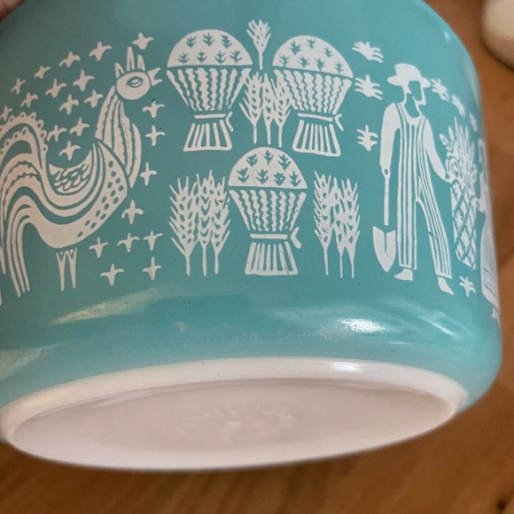 Vintage Pyrex Turquoise Amish Butterprint Casserole Dish Bowl 1 Quart 473 w/ Lid - Picture 4 of 4